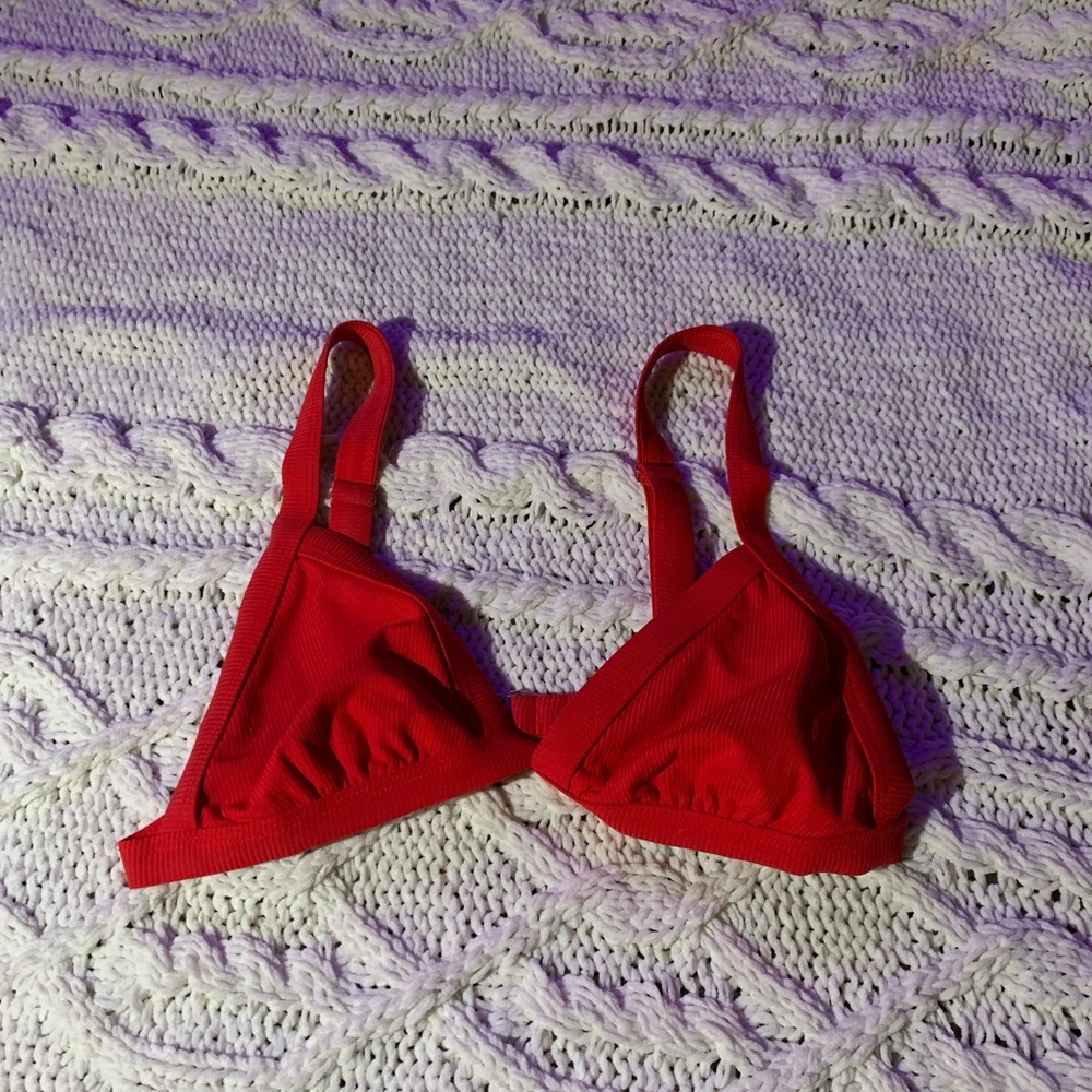 Red ribbed bikini top